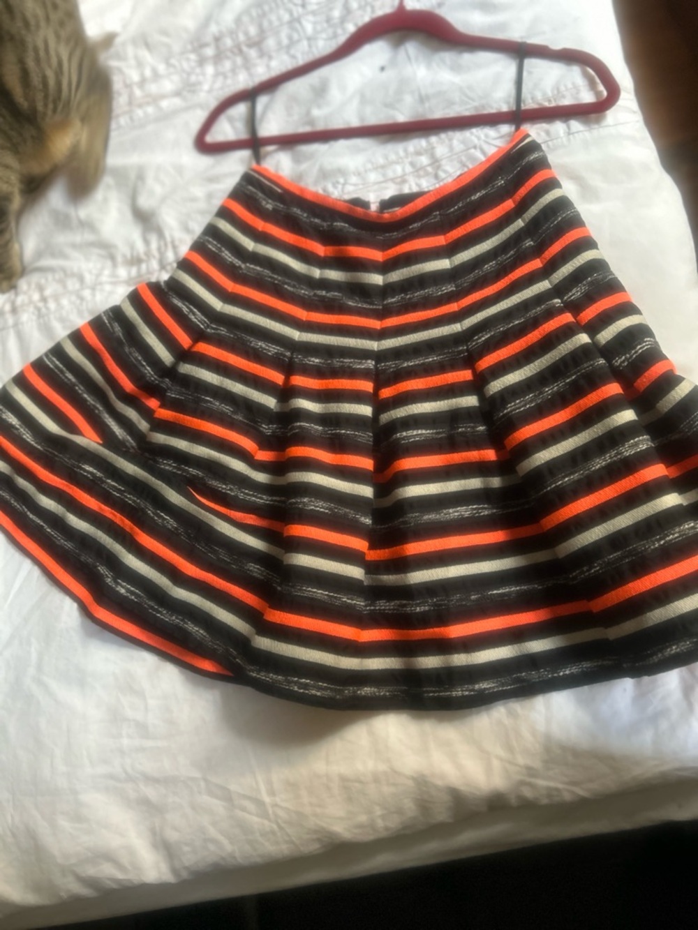 Striped Black, Orange & Cream Flared Skater Skirt, Neon